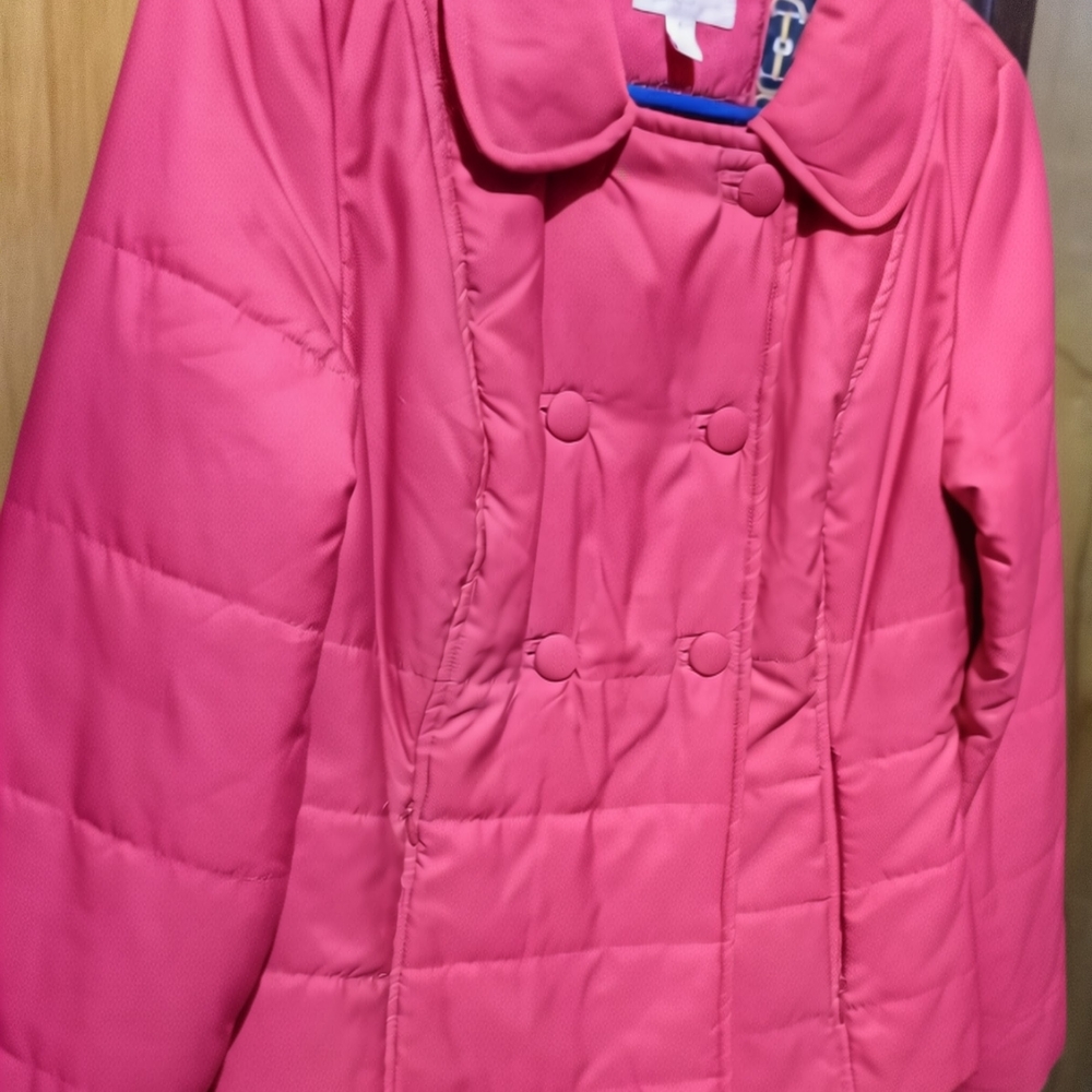 Lilly Pulitzer Vibrant Pink Double-Breasted Quilted Puffer